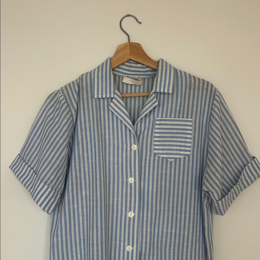 Vintage Blue Striped Shirt Dress Made in Canada